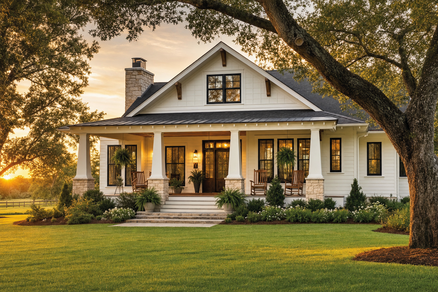 A beautifully renovated craftsman home at golden hour