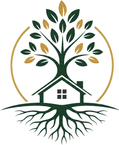Renewed Roots logo — tree with roots and house